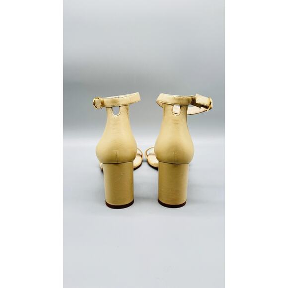 Stuart Weitzman Sandals Womens 7.5 Beige Leather Block Heel Nudist 75 Shoes - Picture 7 of 12